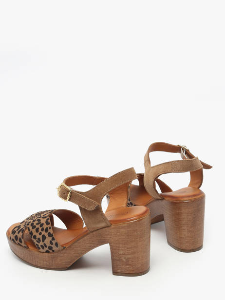 Sandales à Talon Musieges En Cuir Coco abricot Marron women V3081J vue secondaire 2
