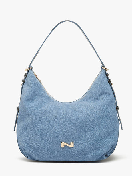 Sac Porté épaule Denim Cuir Nathan baume Bleu denim 1D