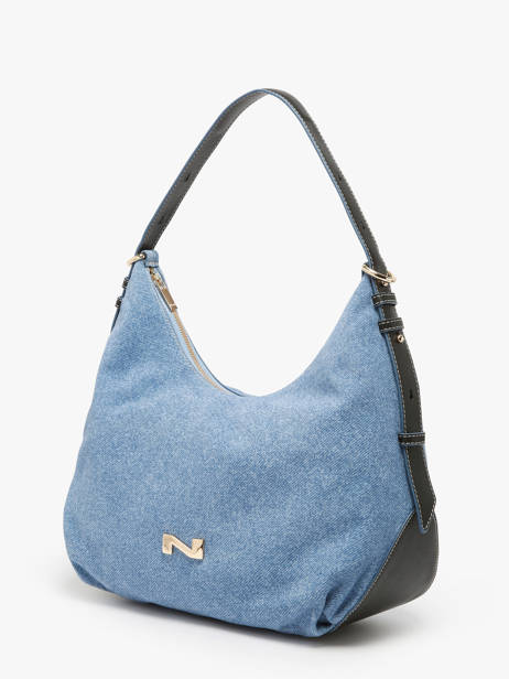 Sac Porté épaule Denim Cuir Nathan baume Bleu denim 1D vue secondaire 2
