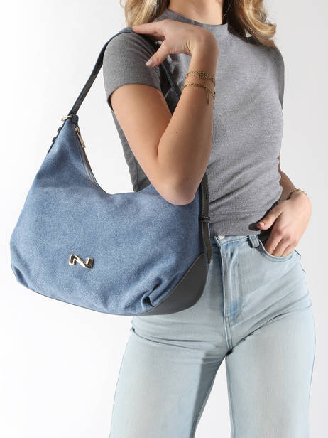 Sac Porté épaule Denim Cuir Nathan baume Bleu denim 1D vue secondaire 1