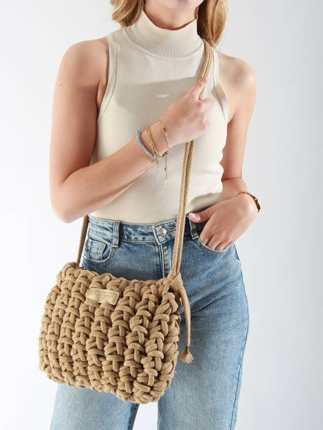 Sac Bandoulière Crochet Le voyage en panier Beige crochet PM854 vue secondaire 1