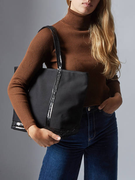 Sac Porté Main Cabas Coton Vanessa bruno Noir cabas 1V40378 vue secondaire 1